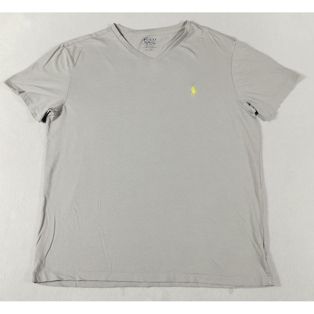 Polo Ralph Lauren Shirt Mens Medium Gray V Neck Pony Logo Tee Tagless Casual